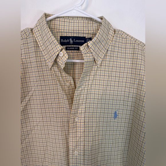 Ralph Lauren Men’s Classic Fit Medium Yellow checkered button down Long Sleeve - Picture 5 of 9